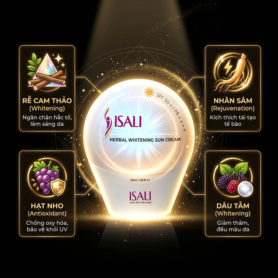 Kem Chống Nắng ISALI trắng da tế bào gốc I-Sun Luxury SPF 60+ FA+++ - Ảnh 3 Kem Chống Nắng Thảo Dược Sáng Da ISALI 02