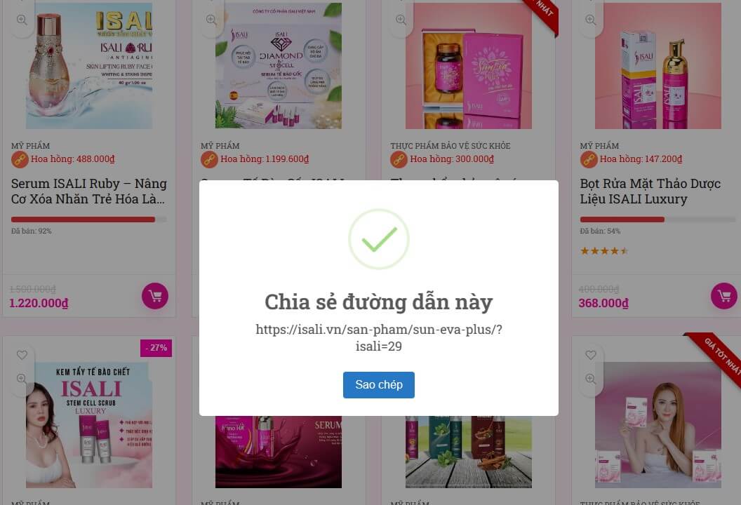 Copy link tiếp thị Affiliate có gắn kèm mã số Cộng tác viên để nhận hoa hồng